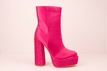 SARIYA-5 FUCHSIA SATIN PLATFORM BOOTS