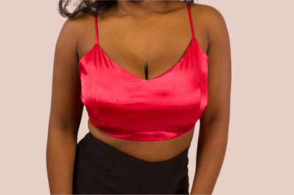 FUCHSIA SATIN CROP TOP