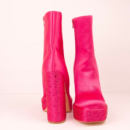 SARIYA-5 FUCHSIA SATIN PLATFORM BOOTS