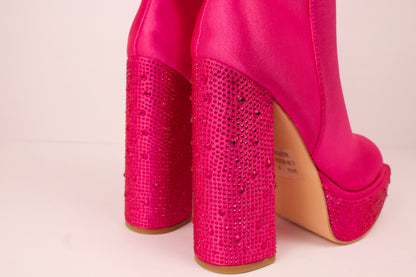 SARIYA-5 FUCHSIA SATIN PLATFORM BOOTS